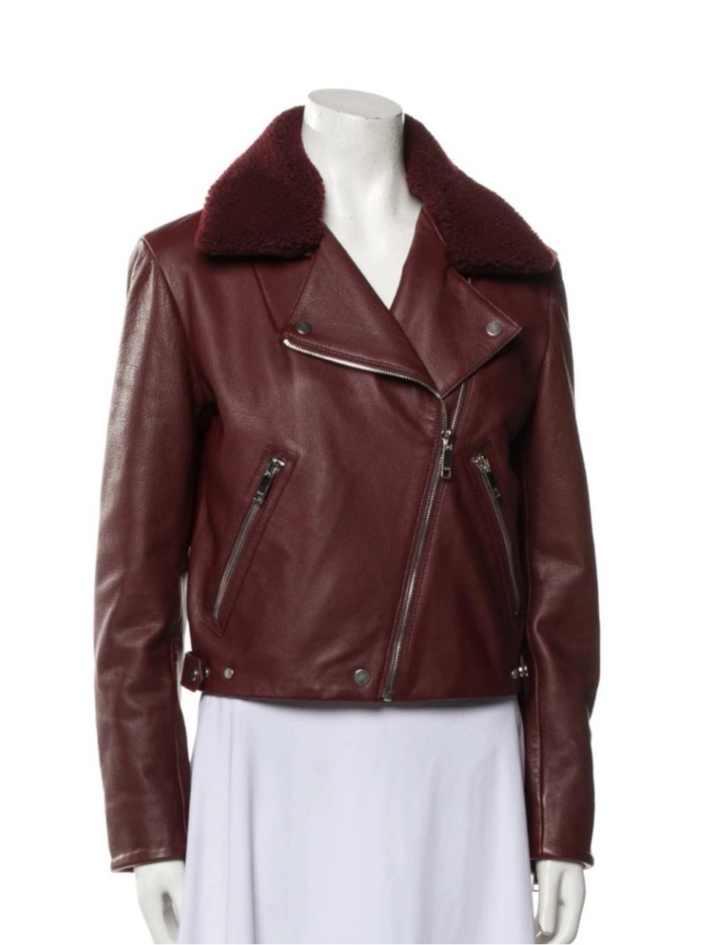 NWOT Burgundy Leather Moto Jacket with Sherpa Collar